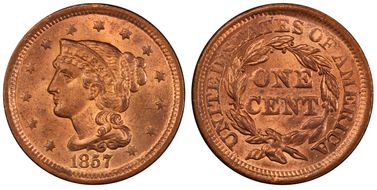 1857 1C Small Date MS64+ RD