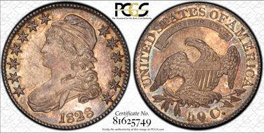 1828 50C Square 2, Small 8s, Lg. Letters MS65