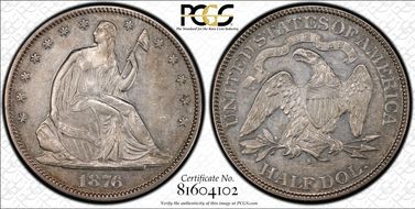 1876-S 50C WB-42 T2 Very Sm Recut S AU53