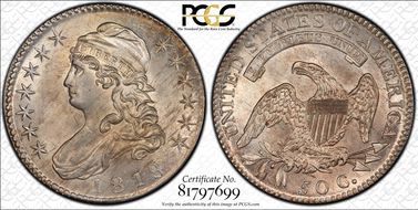 1818/7 50C O-103a, Large 8 Large 8 MS62