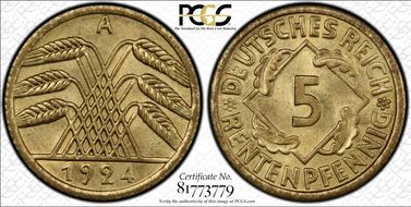 1924-A 5 Rtpfg J-308 MS66