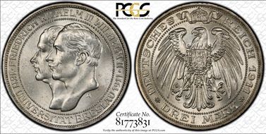 1911-A 3 Mk Breslau Univ J-108 MS64