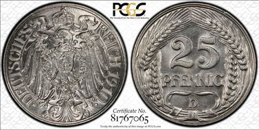 1910-D 25 Pfg J-18 MS65