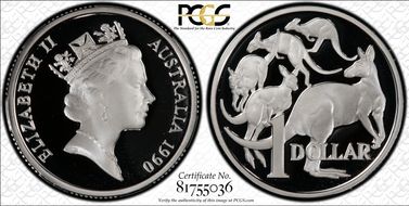 1990 $1 KM-84a  Ag PR68DCAM