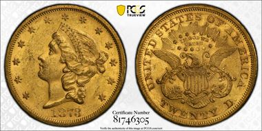 1873-S $20 Closed 3 AU58