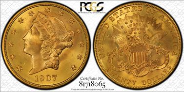 1907 $20 Liberty MS65+