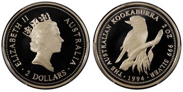 1994-P $2 Kookaburra 2oz Ag PR70DCAM