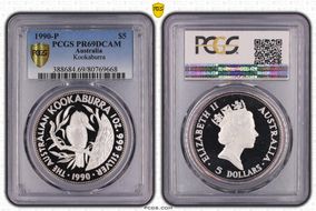 1990-P $5 Kookaburra Ag PR69DCAM