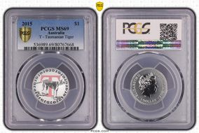 2015 $1 T - Tasmanian Tiger Al-Br Colorized MS69