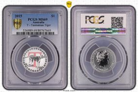 2015 $1 T - Tasmanian Tiger Al-Br Colorized MS69