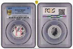 2015 $1 H - Helmeted Honeyeater Al-Br Colorized MS69