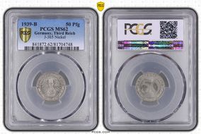 1939-B 50 Pfg J-365 Nickel MS62
