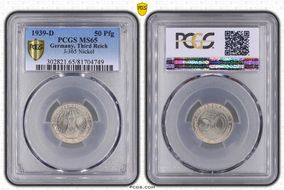 1939-D 50 Pfg J-365 Nickel MS65