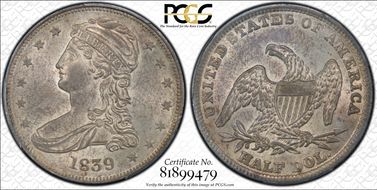 1839 50C Capped Bust MS63