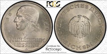 1929-A 3 Mk Lessing J-335 MS63