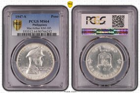 1947-S Peso Douglas MacArthur KM-185  Ag MS64