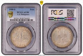 1908-S Peso KM-172  Ag AU58