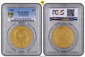 1902 £5 S-3966 Matte PR64