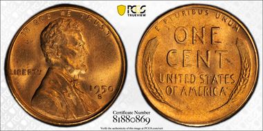 1950-S 1C MS66+ RD