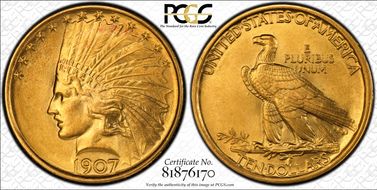 1907 $10 Indian MS63