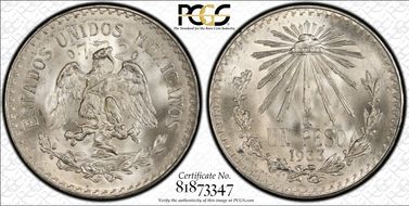 1933-M Peso KM-455  Ag MS67