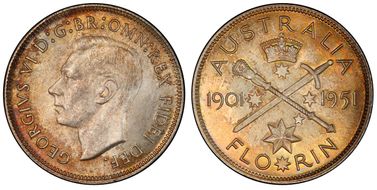 1951(m) Florin Jubilee KM-47  Ag MS63