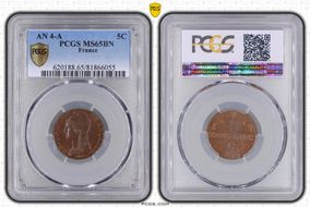 AN 4-A (1795) 5C Gad-124 F-113 Petit Module MS65BN