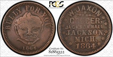 1864 Token F-525D-4a Copper PE W. Jaxon VF35BN