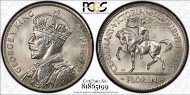 1934-35 Florin Centennial KM-33  Ag MS66