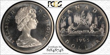 1965 S$1 Type 1 Sm Beads, Pt 5 Ag PL65