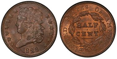 1828 1/2C 13 Stars MS63RB