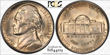 1939-S 5C Reverse of 1940 MS64FS