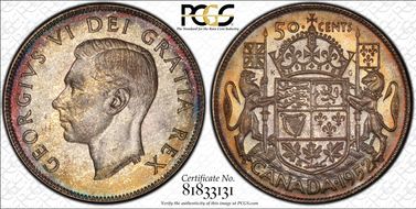 1952 50C Wide Date MS65