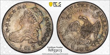 1817 50C O-106a, Single Leaf AU55+