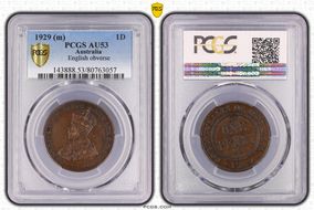 1929 (m) 1D English obverse AU53BN