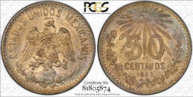 1908-M 50C KM-445  Ag AU58