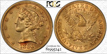 1880 $5 AU55