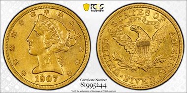 1907 $5 AU55