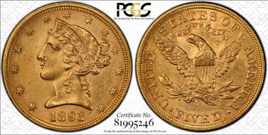 1893 $5 AU58