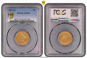 1872-S $5 AU50