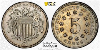 1867 5C No Rays AU58+