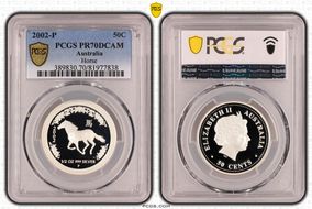 2002-P 50C Year of the Horse KM-579 Ag PR70DCAM