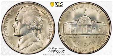 1942-P 5C Silver MS67+ FS