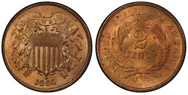 1864 2C Large Motto MS66+ RD