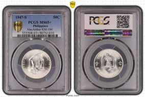 1947-S 50C Douglas MacArthur KM-184  Ag MS65+