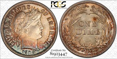 1908-D 10C MS66