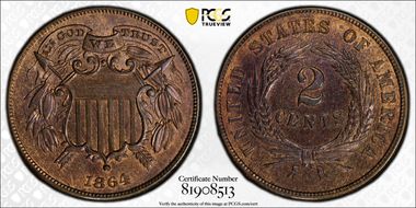 1864 2C Small Motto MS63RB