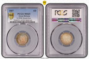 1887 6D S-3928 Shield Rev MS65