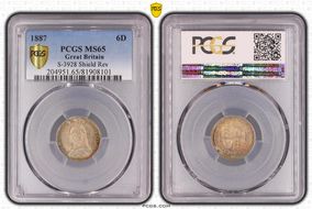 1887 6D S-3928 Shield Rev MS65