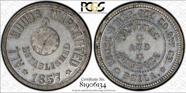 (1876) Token Pa-Ph 222 White Metal Lingg & Bro. MS62